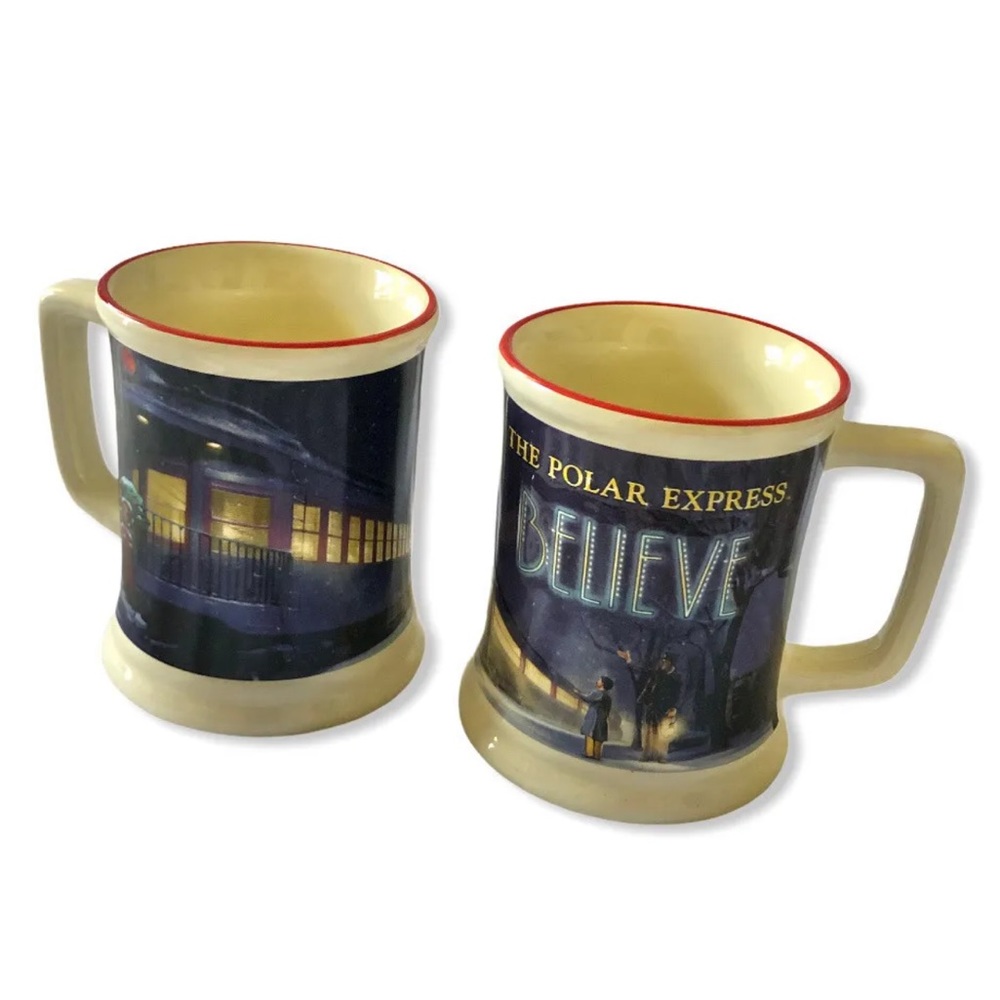 Polar Express 3D Embossed Mugs Christmas Train Ride Souvenir- set of 2